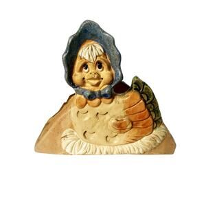 Hindt Pottery Hen Blue Bonnet Letter Holder/Napkin Holder Chicken